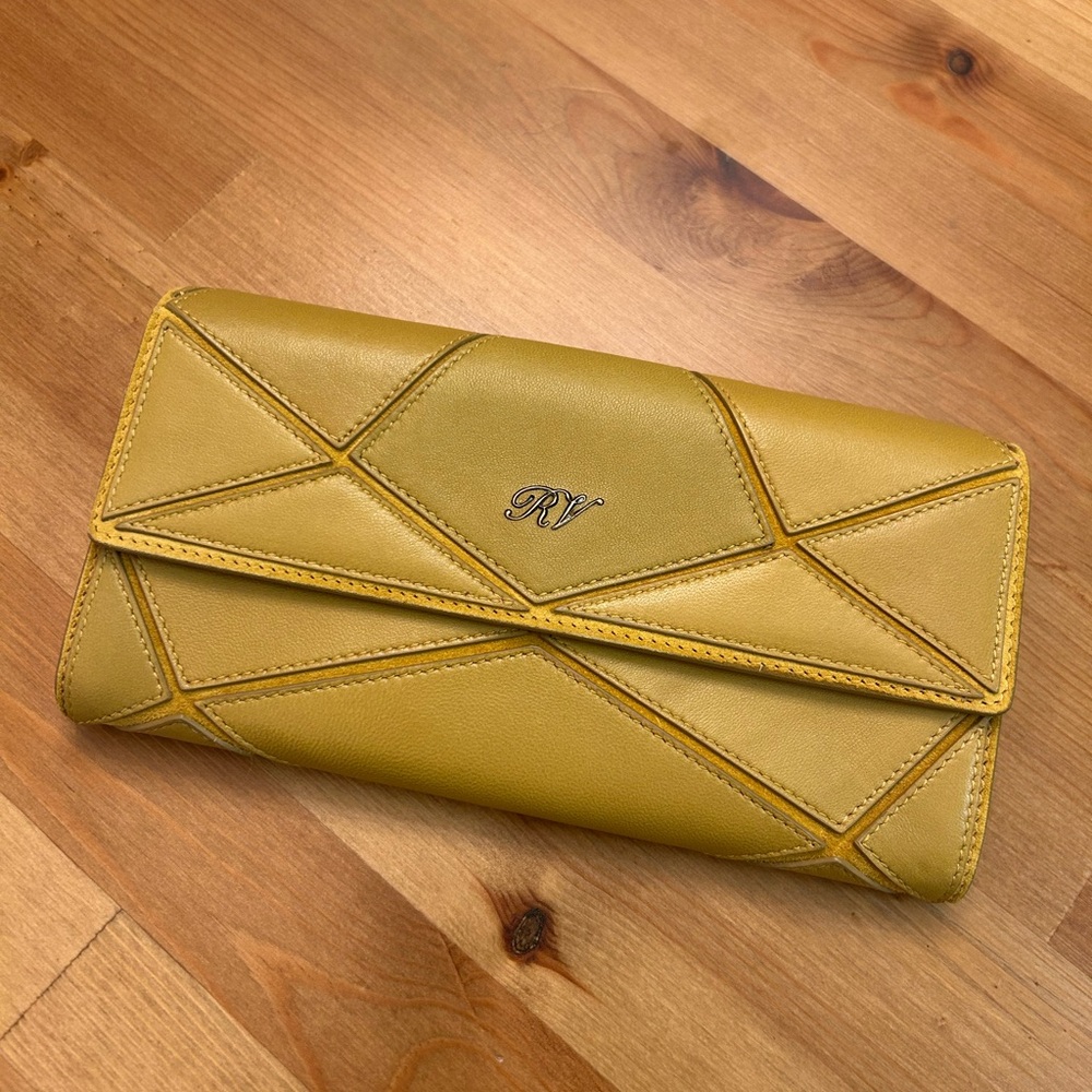 ROGER VIVIER Yellow Prismick Trifold Leather Clutch
